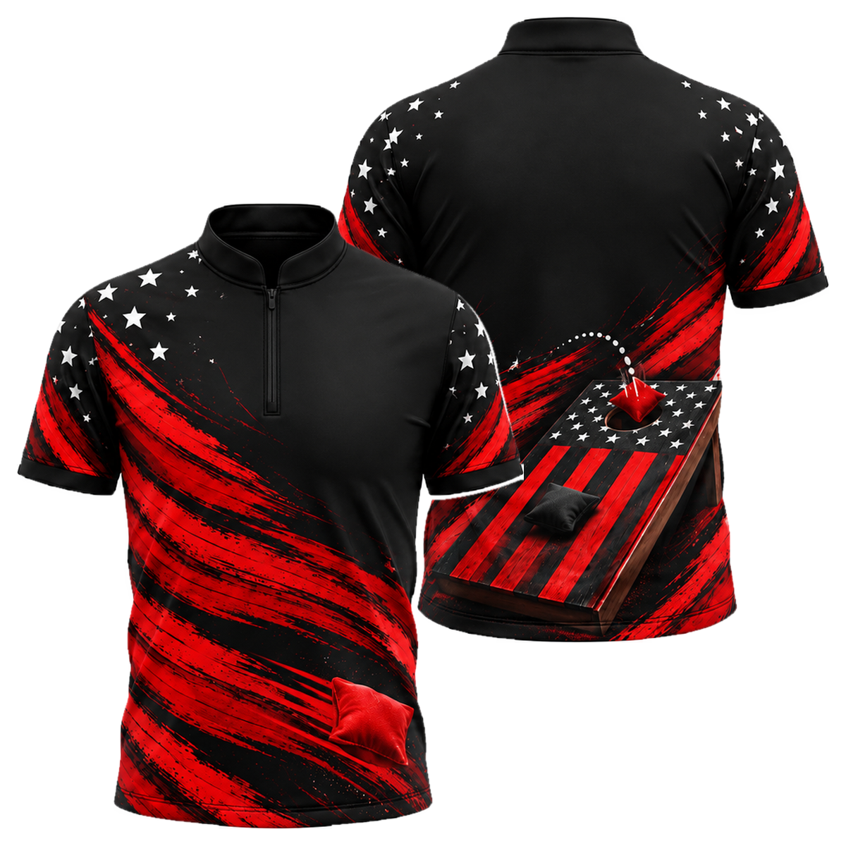 Stars & Bags Cornhole Jersey in Black & Red
