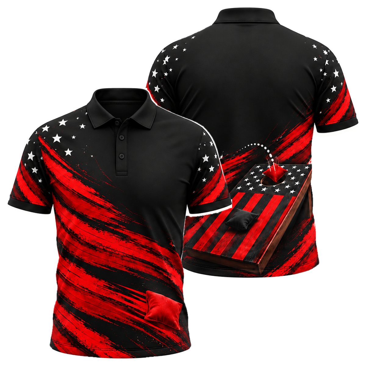 Stars & Bags Unisex Polo in Black & Red