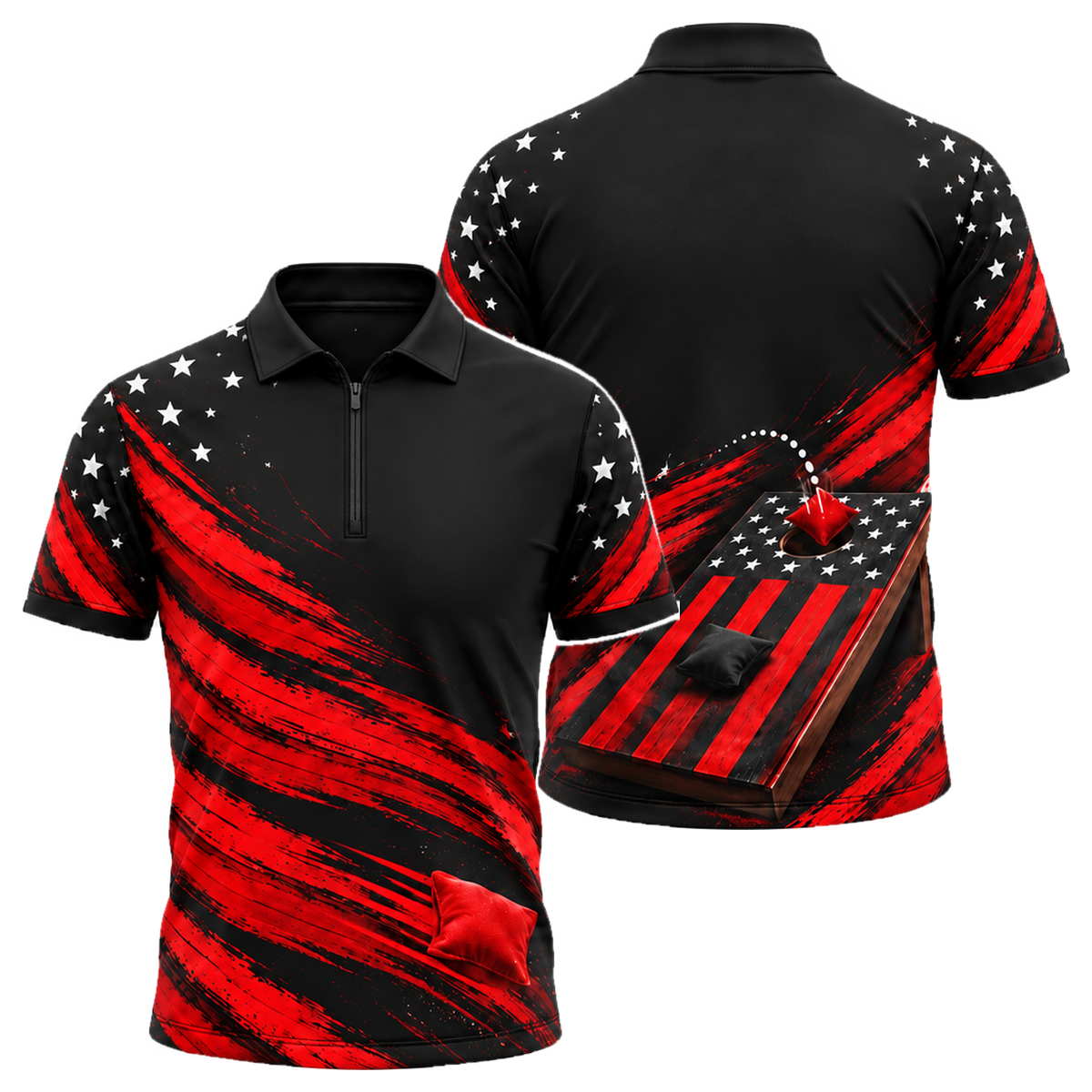 Stars & Bags Quarter-Zip Polo in Black & Red
