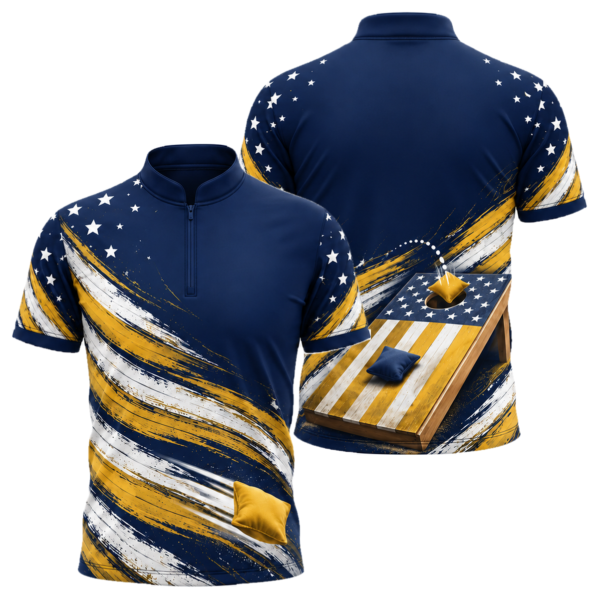 Stars & Bags Cornhole Jersey in Navy & Gold