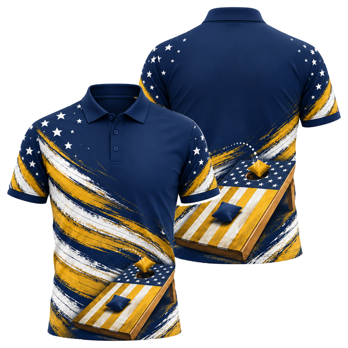 Stars & Bags Unisex Polo in Navy & Gold
