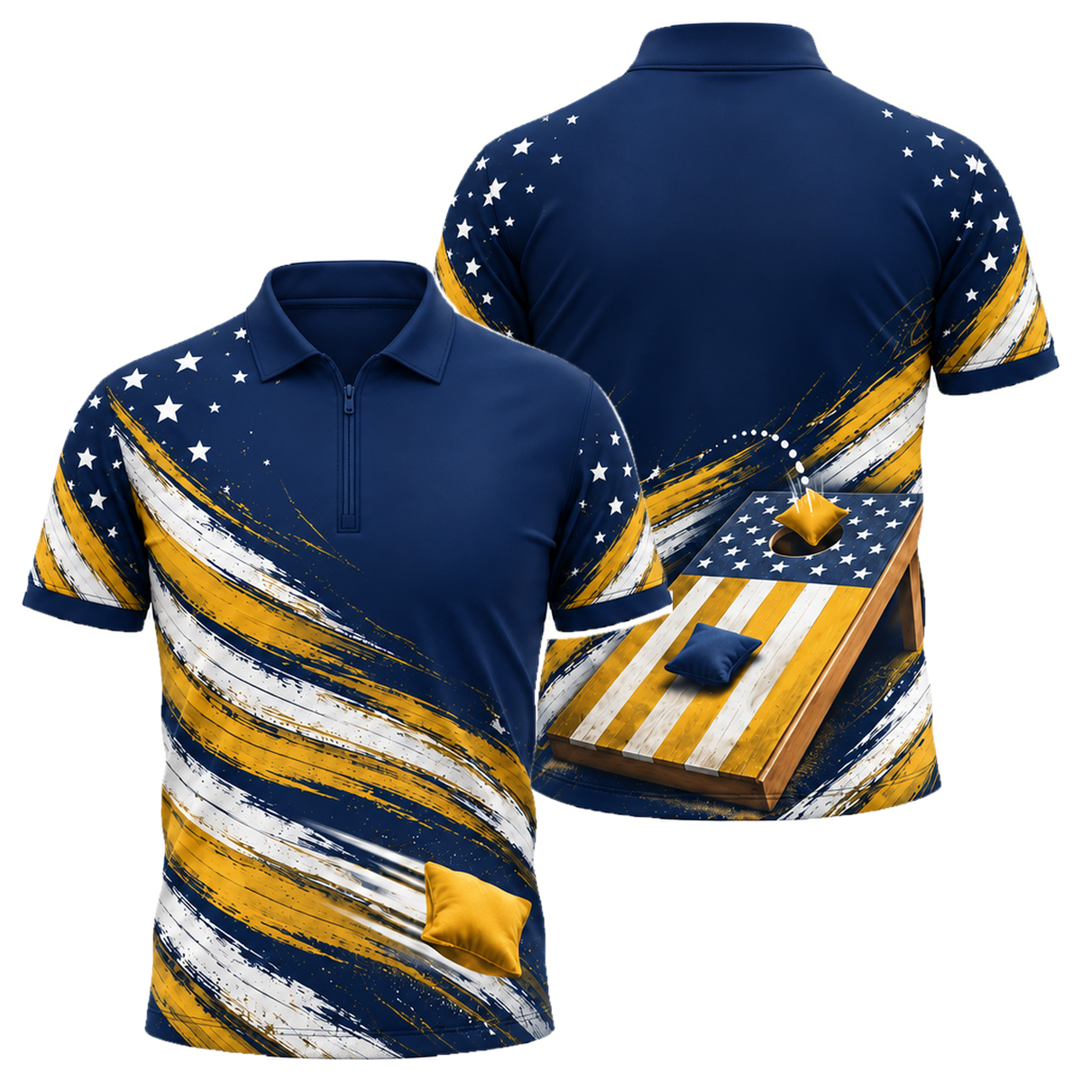 Stars & Bags Quarter-Zip Polo in Navy & Gold