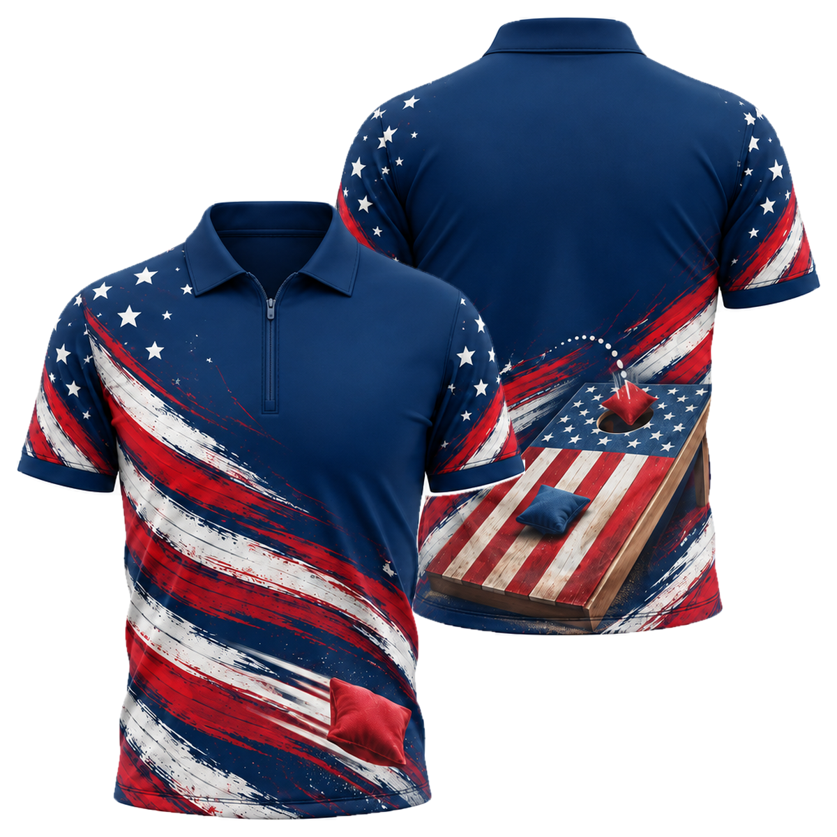 Stars & Bags Quarter-Zip Polo in Royal & White
