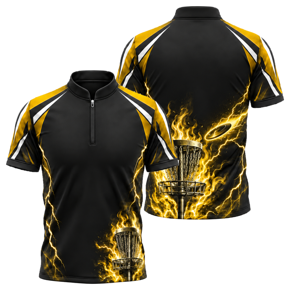Blue Flame Chains Disc Golf Jersey in Black & Gold