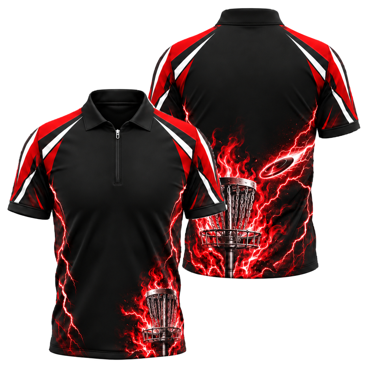 Blue Flame Chains Quarter-Zip Polo in Black & Red