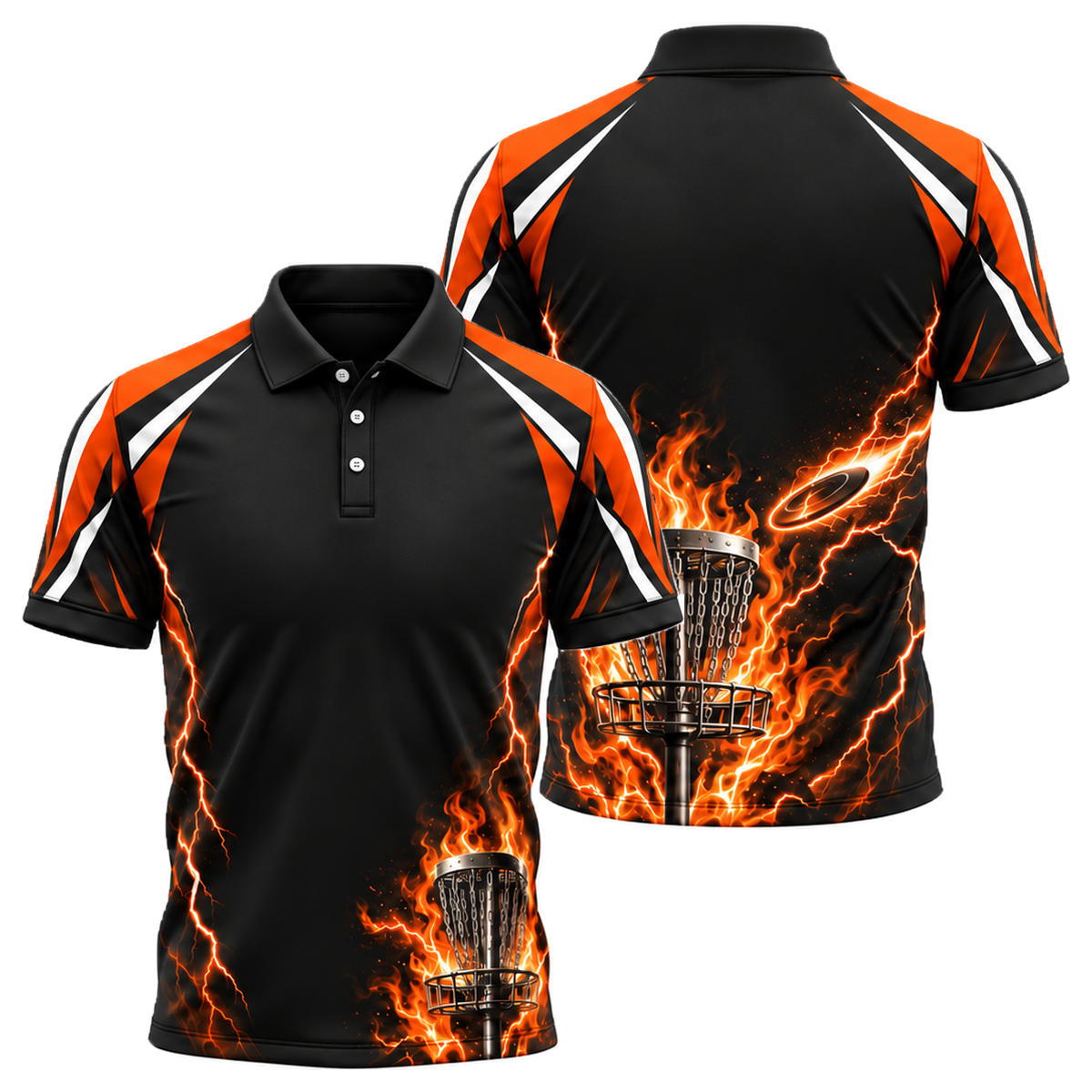 Blue Flame Chains Unisex Polo in Orange & Black