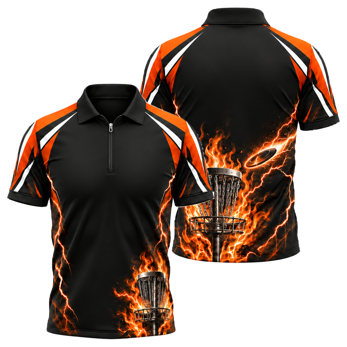 Blue Flame Chains Quarter-Zip Polo in Orange & Black