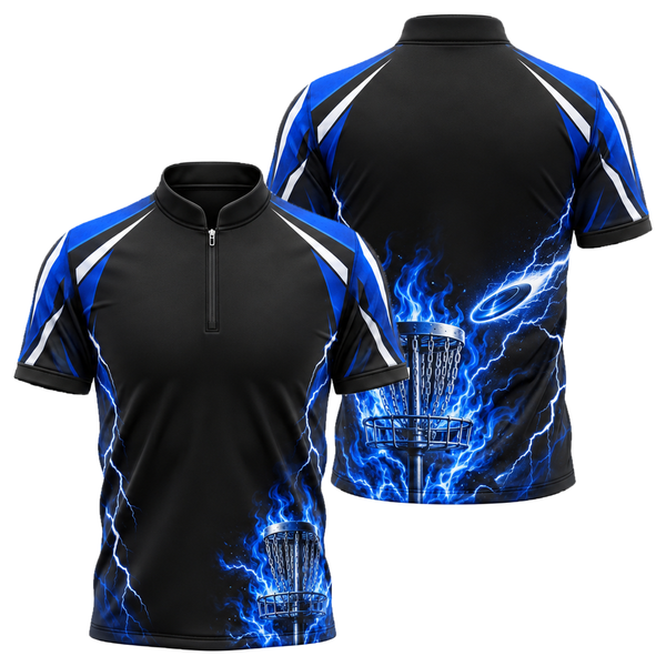 Blue Flame Chains Disc Golf Jersey in Royal & White
