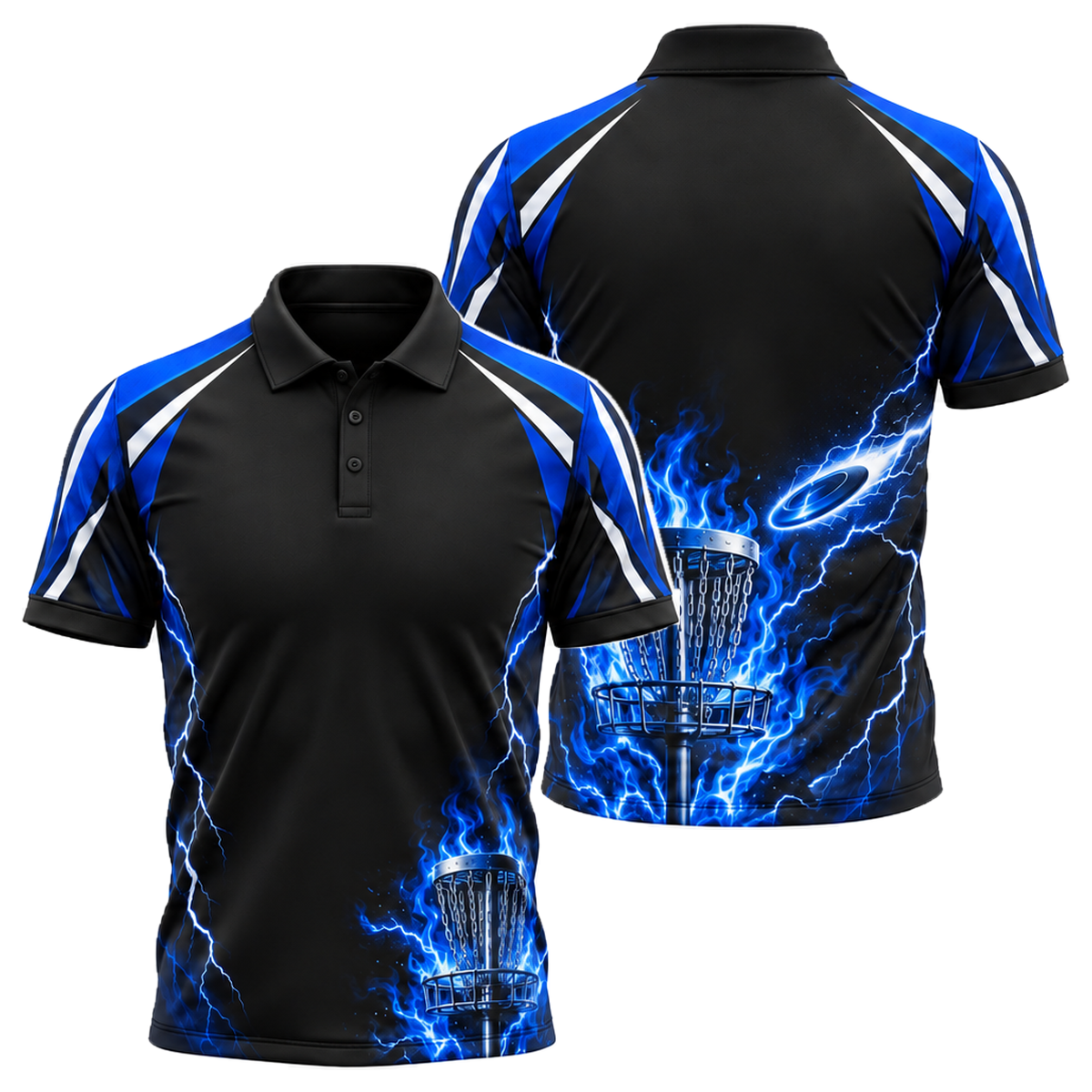 Blue Flame Chains Unisex Polo in Royal & White
