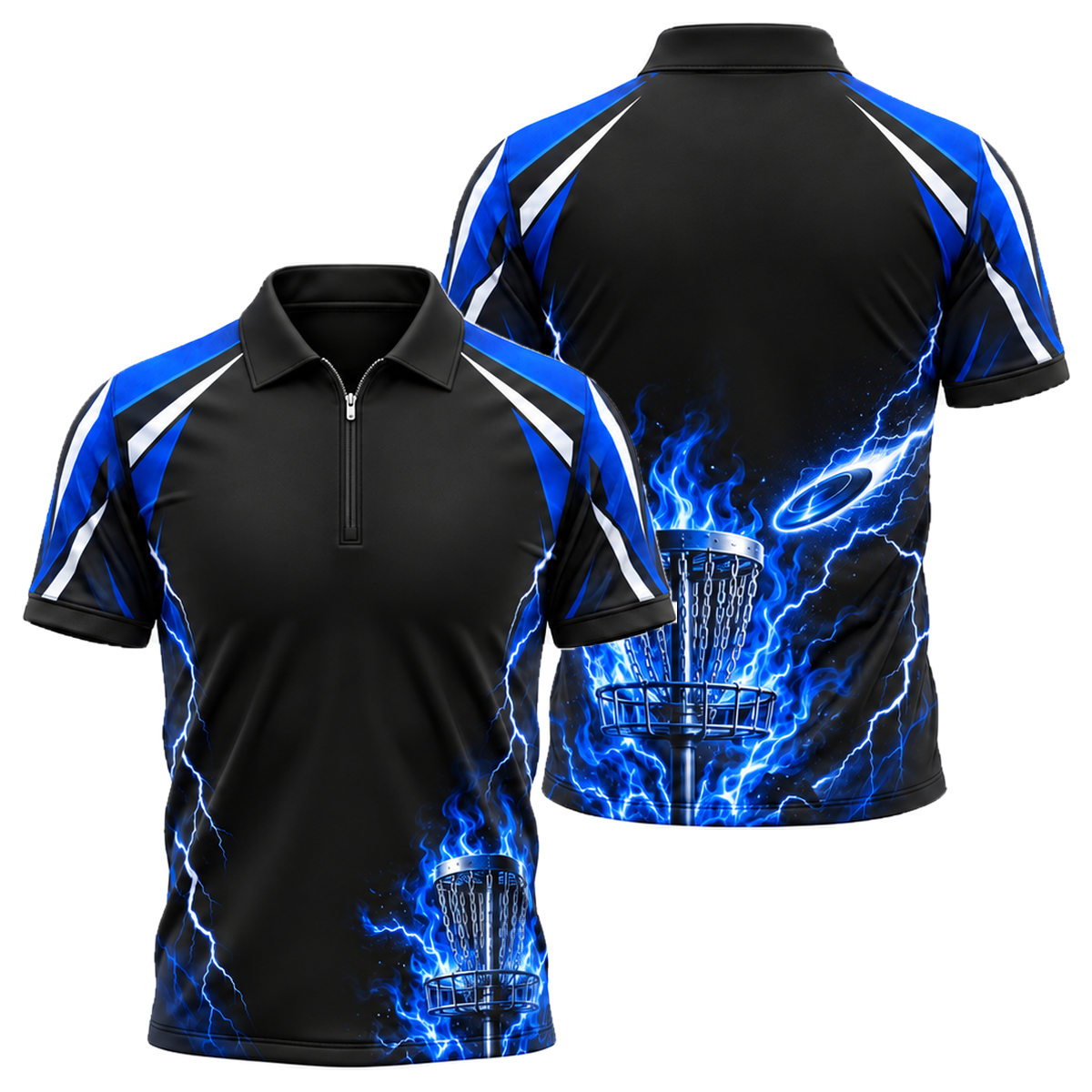 Blue Flame Chains Quarter-Zip Polo in Royal & White
