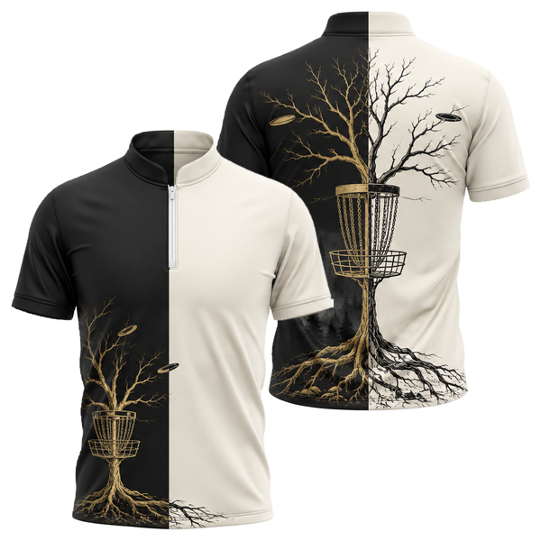 Rooted Basket Disc Golf Jersey in Black & Gold