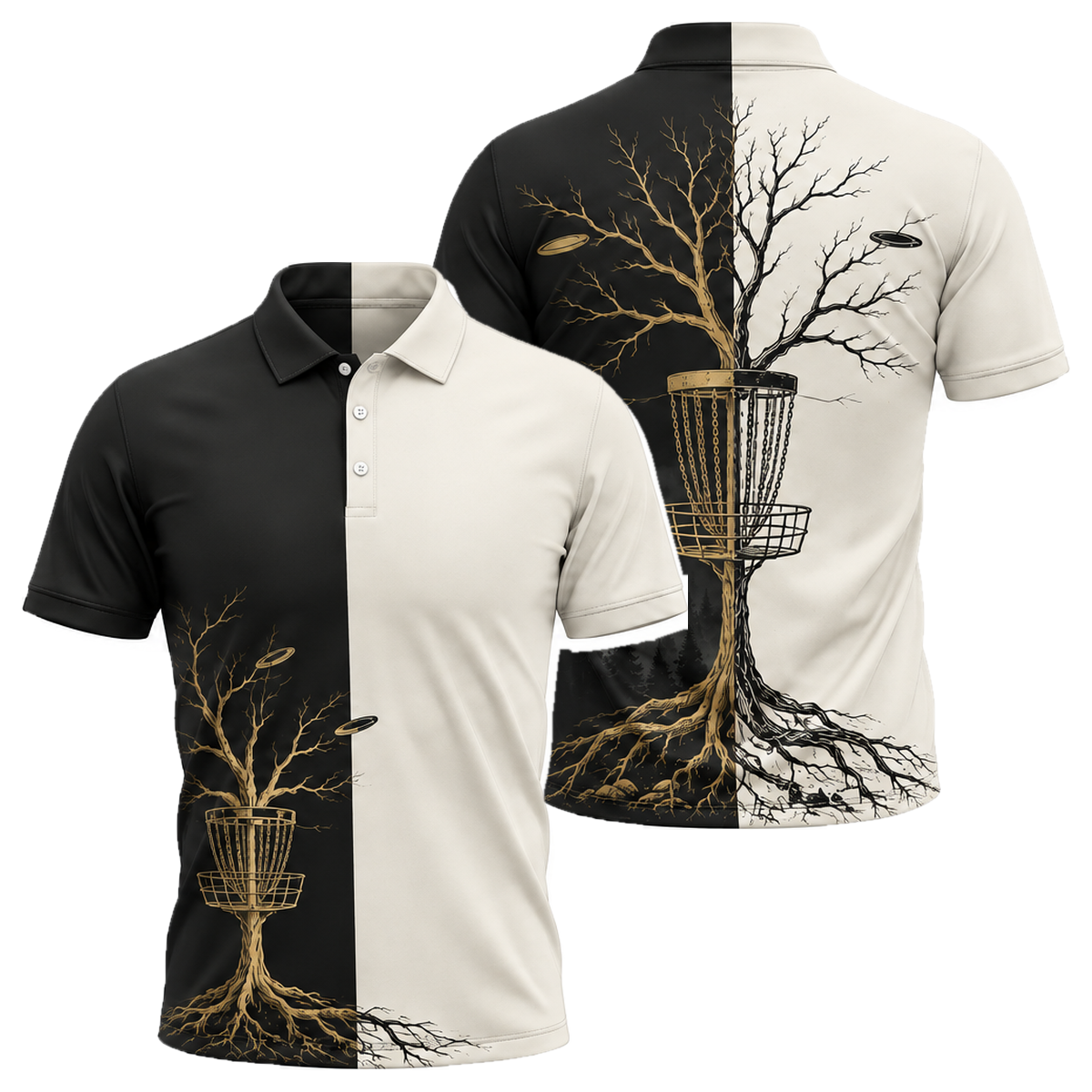 Rooted Basket Unisex Polo in Black & Gold