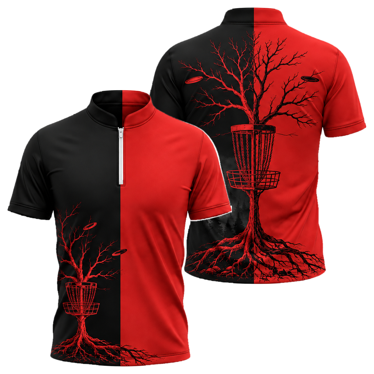 Rooted Basket Disc Golf Jersey in Black & Red