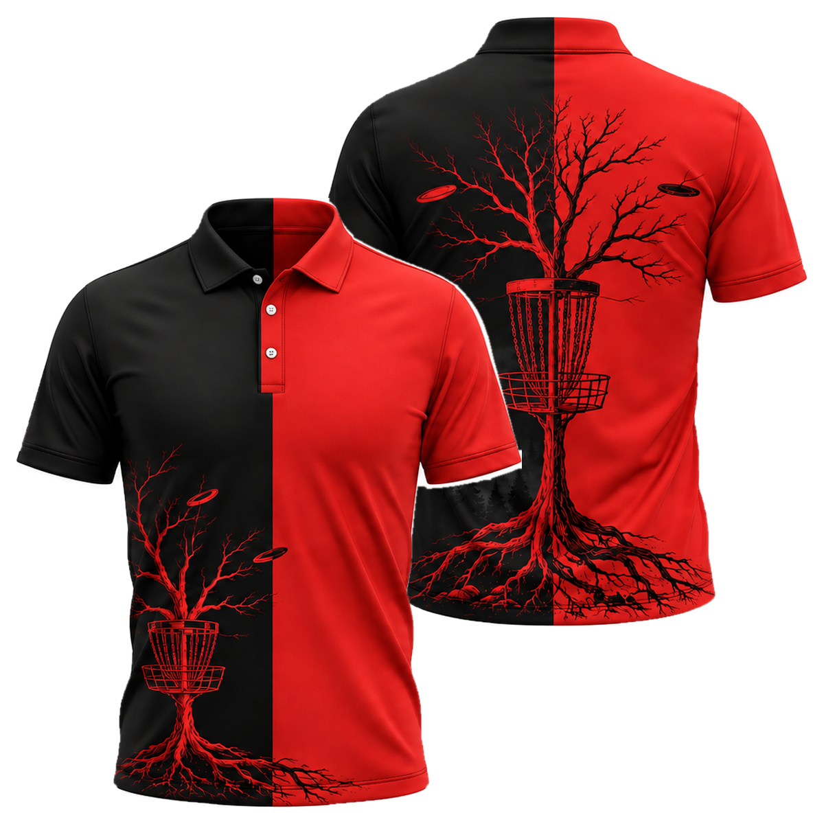Rooted Basket Unisex Polo in Black & Red
