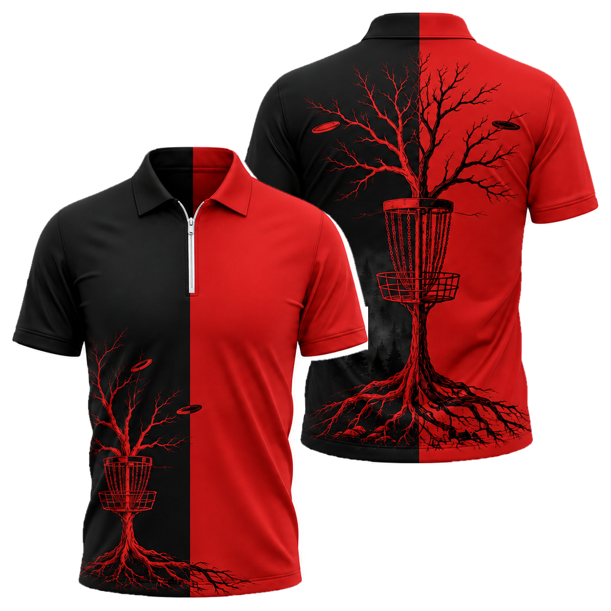 Rooted Basket Quarter-Zip Polo in Black & Red