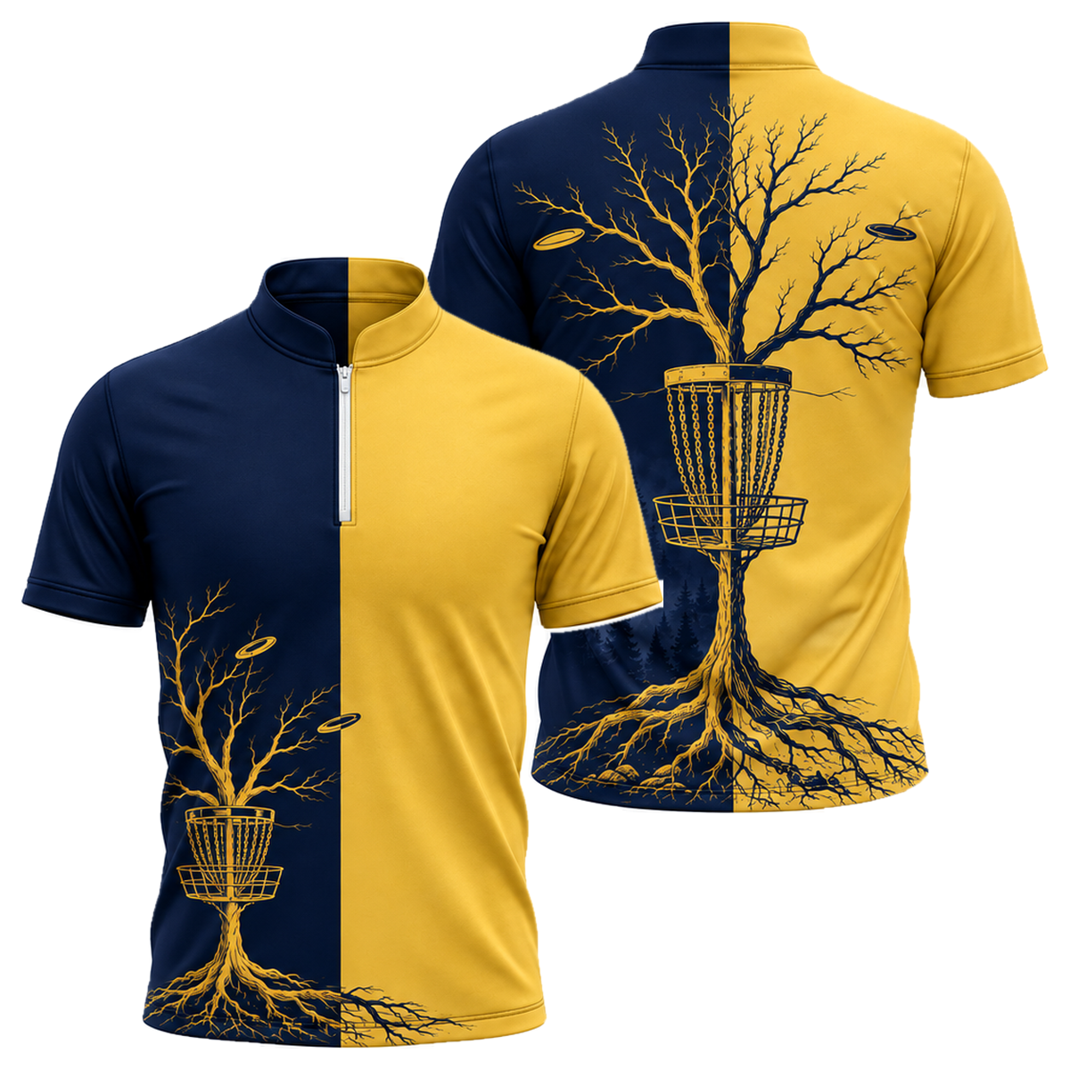 Rooted Basket Disc Golf Jersey in Navy & Gold