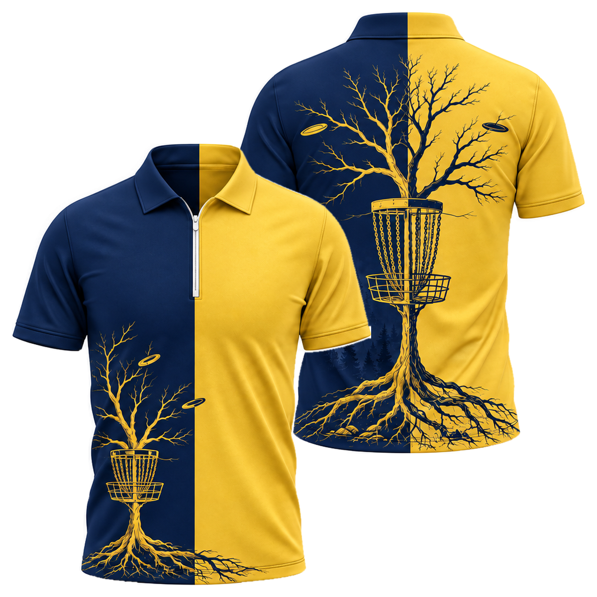 Rooted Basket Quarter-Zip Polo in Navy & Gold