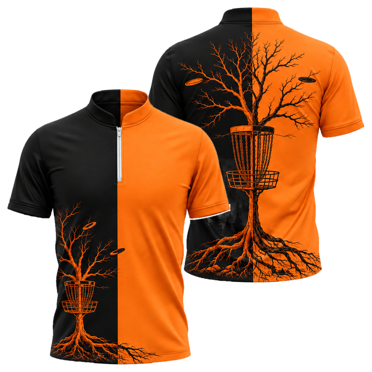 Rooted Basket Disc Golf Jersey in Orange & Black