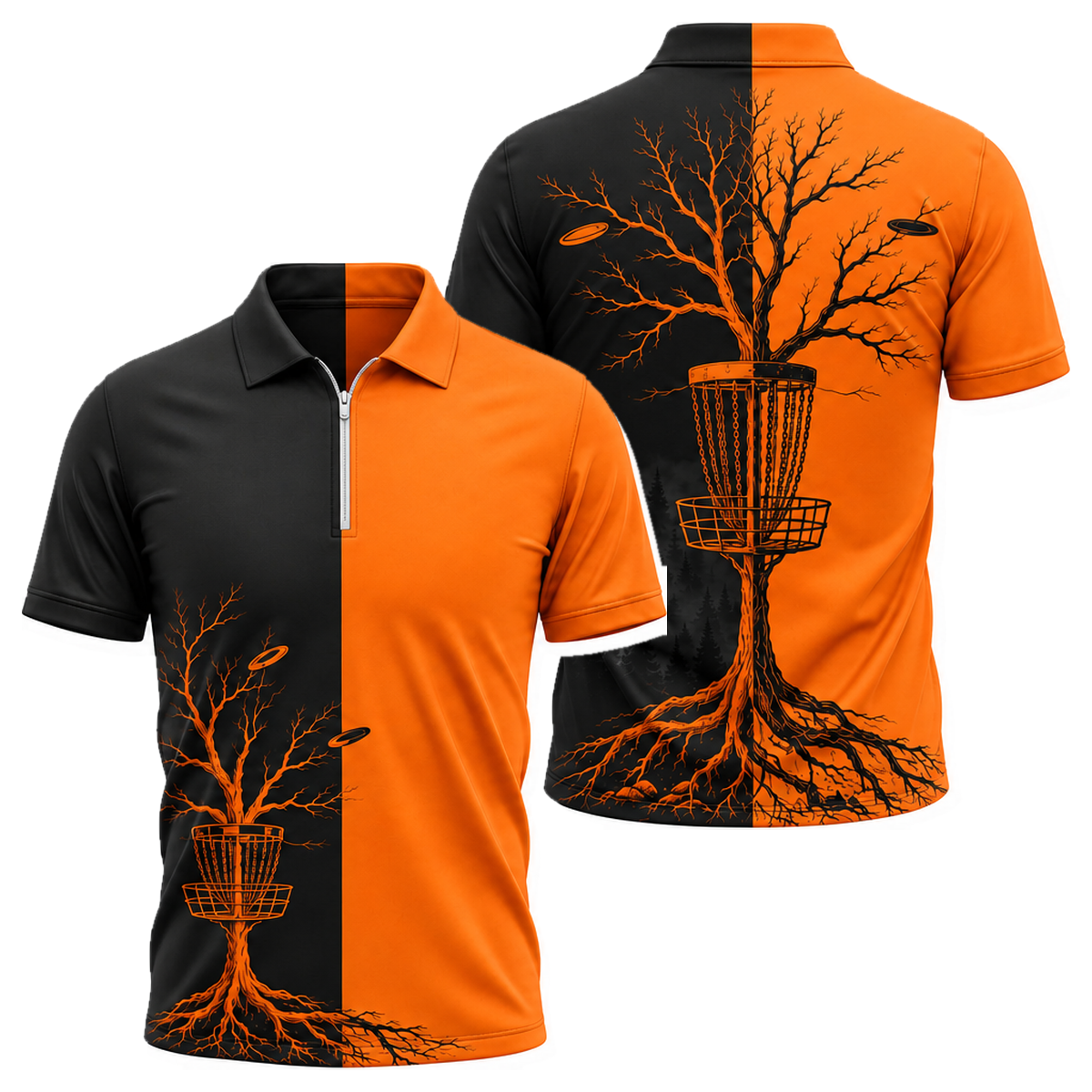 Rooted Basket Quarter-Zip Polo in Orange & Black