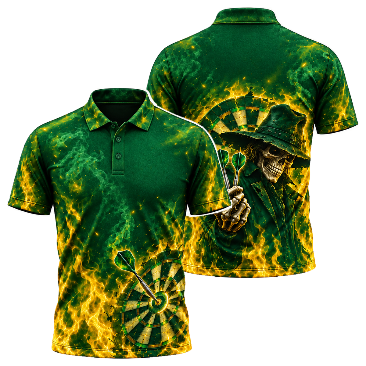 Outlaw Bullseye Unisex Polo in Green & Gold