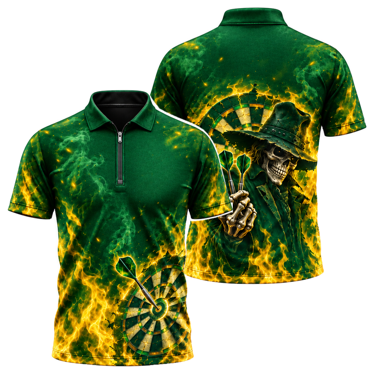 Outlaw Bullseye Quarter-Zip Polo in Green & Gold