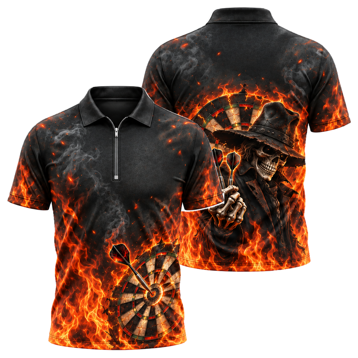 Outlaw Bullseye Quarter-Zip Polo in Orange & Black