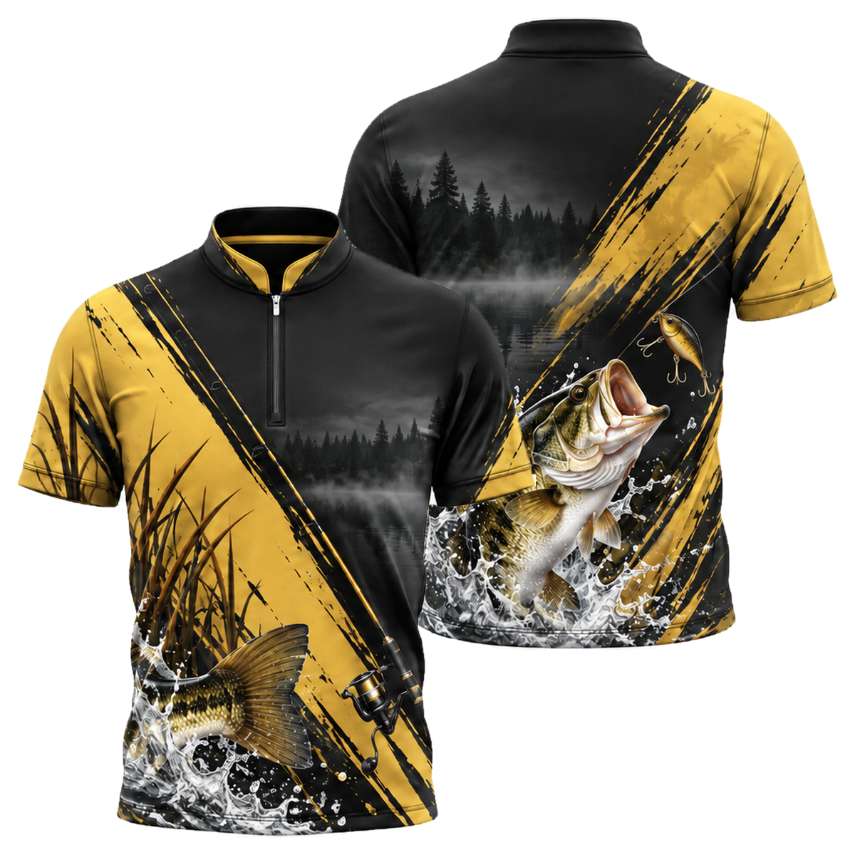 Bass Strike Fishing Jersey in Black & Gold