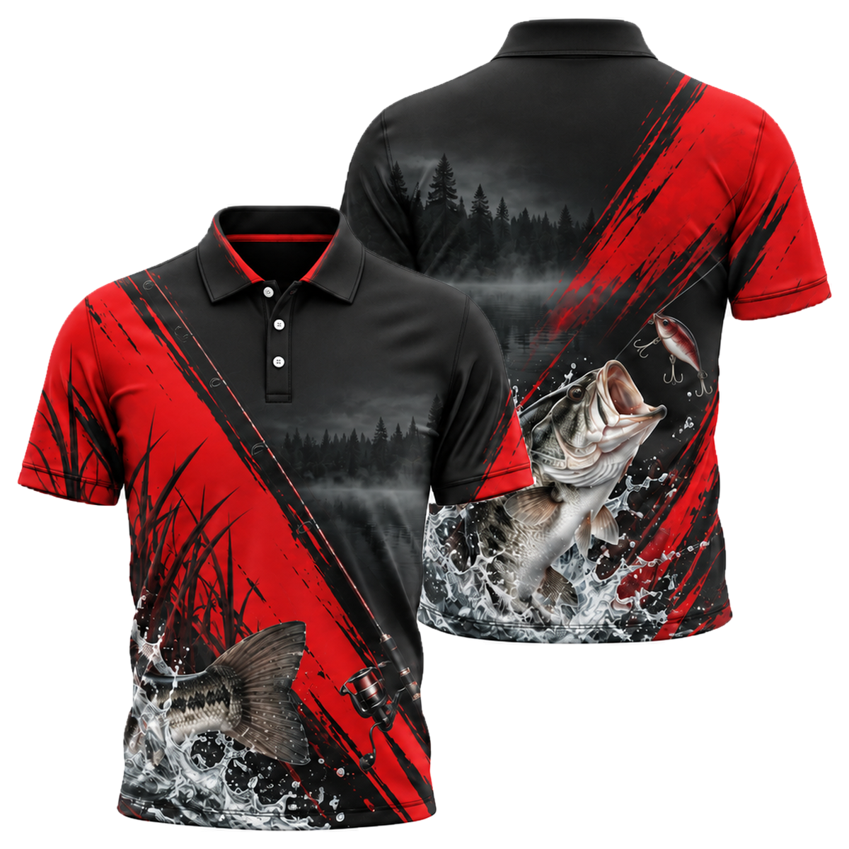 Bass Strike Unisex Polo in Black & Red