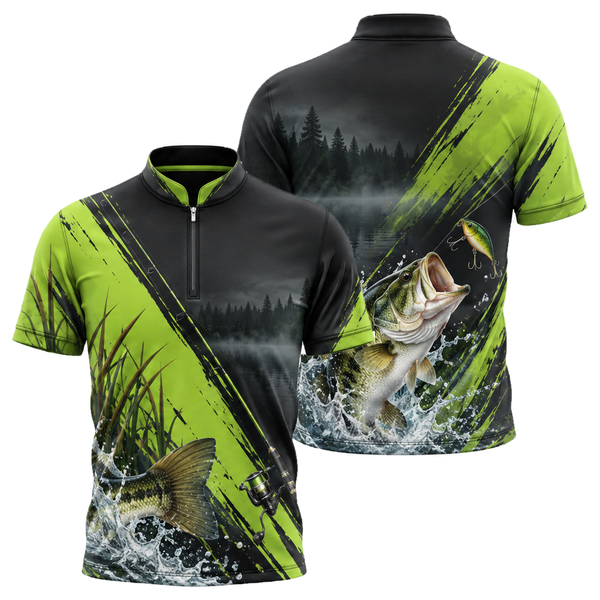 Bass Strike Fishing Jersey in Green & Gold