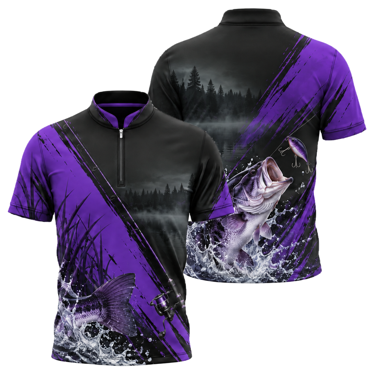 Bass Strike Fishing Jersey in Purple & Black