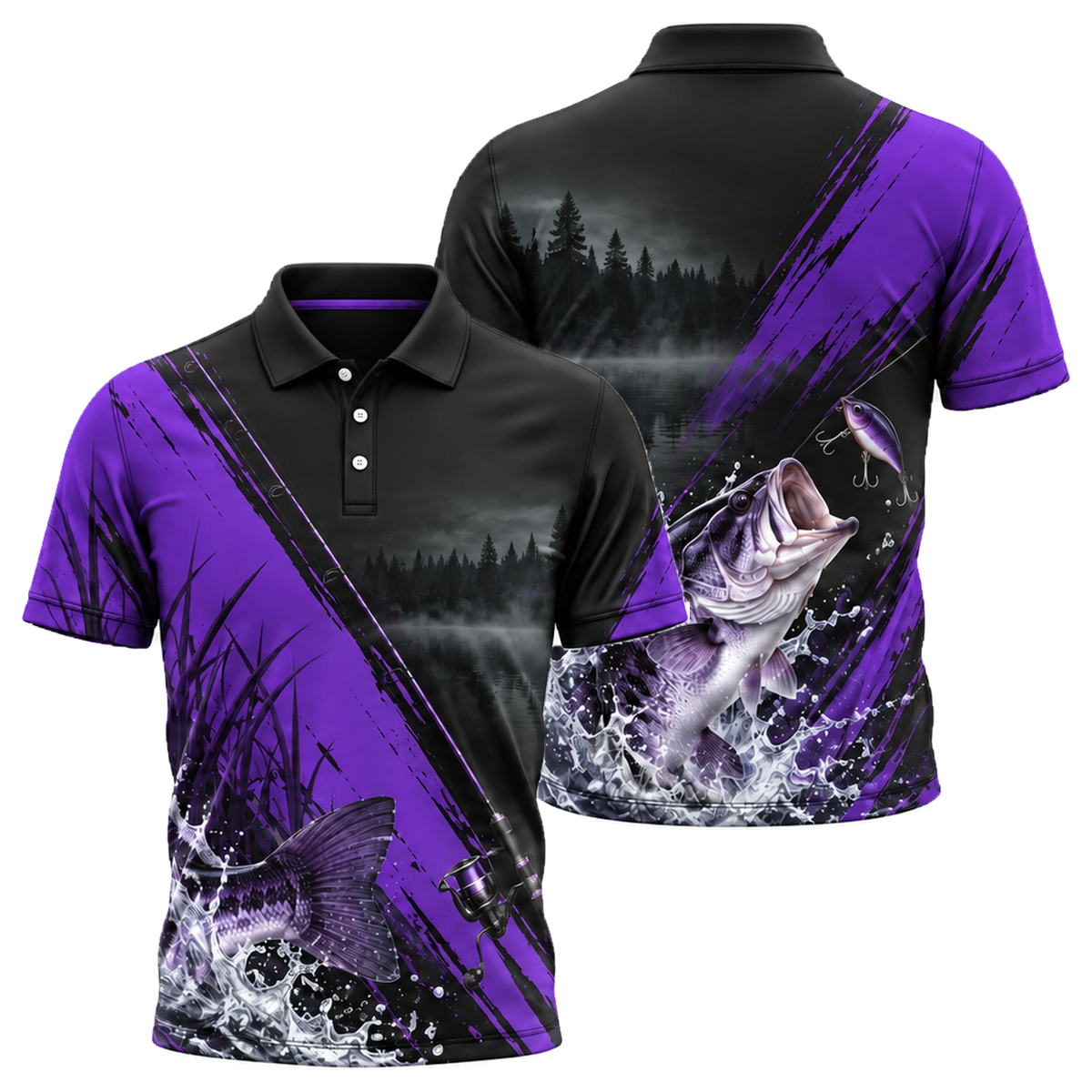 Bass Strike Unisex Polo in Purple & Black