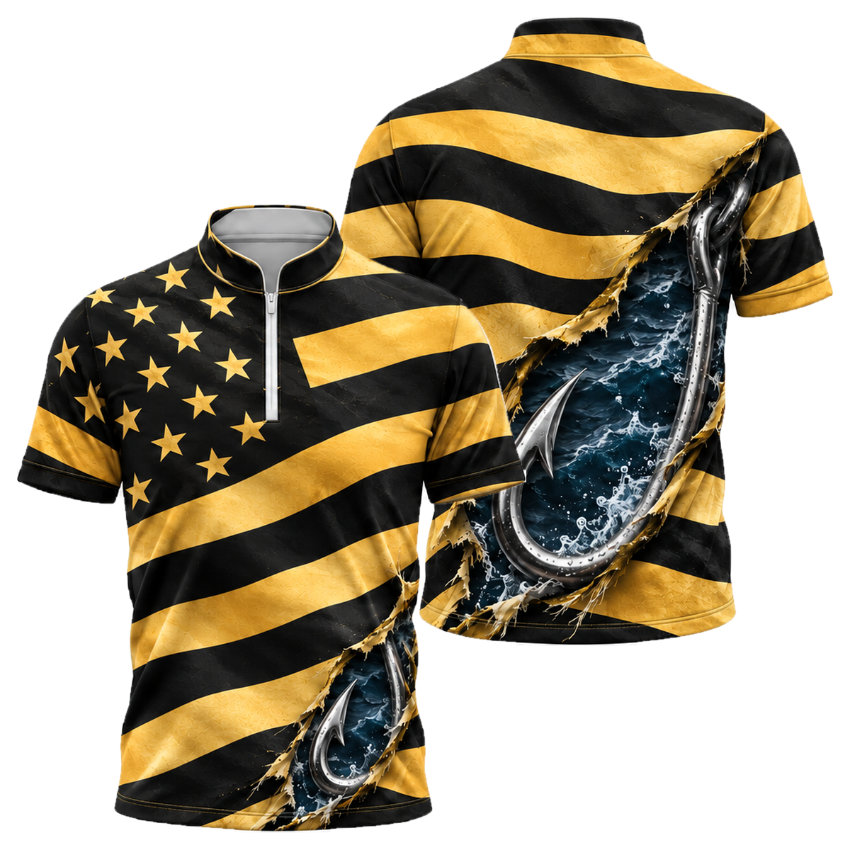 Hooked on Freedom Fishing Jersey in Black & Gold