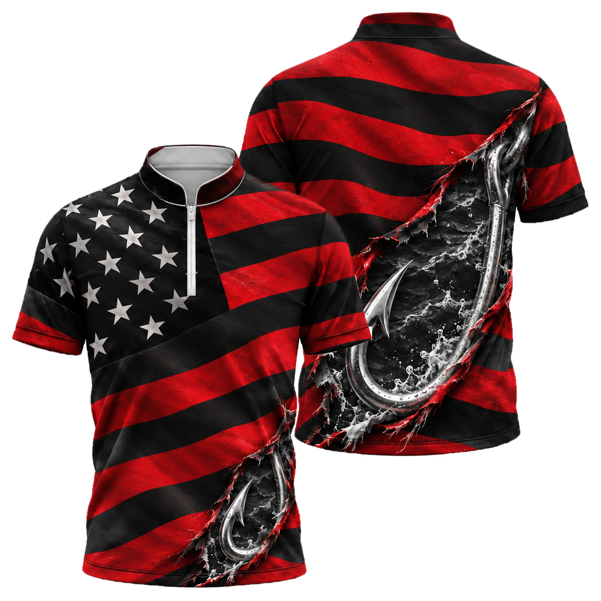 Hooked on Freedom Fishing Jersey in Black & Red