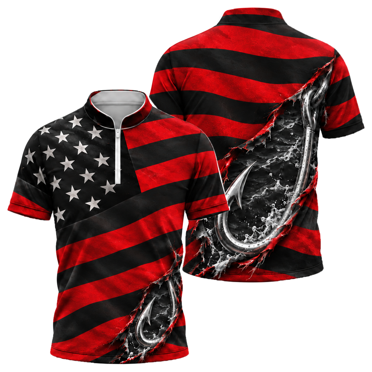 Hooked on Freedom Quarter-Zip Polo in Black & Red