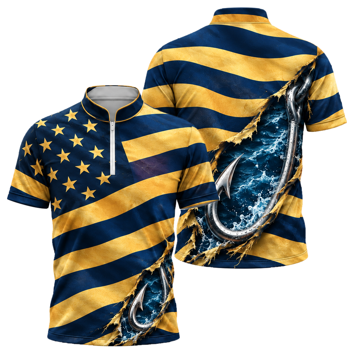 Hooked on Freedom Fishing Jersey in Navy & Gold