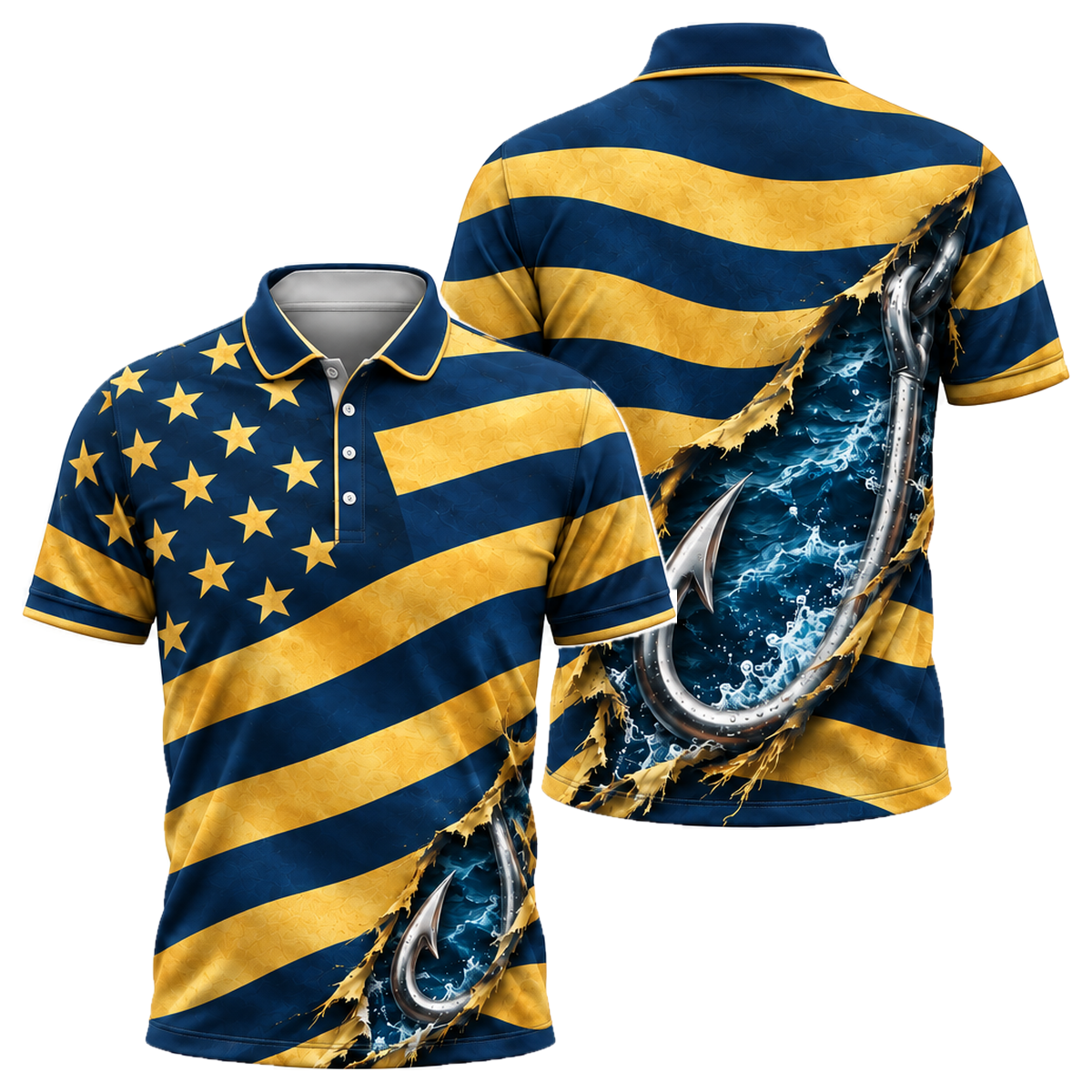 Hooked on Freedom Unisex Polo in Navy & Gold