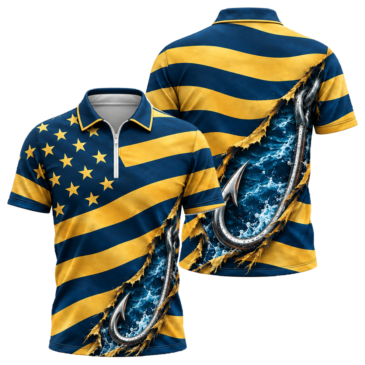 Hooked on Freedom Quarter-Zip Polo in Navy & Gold