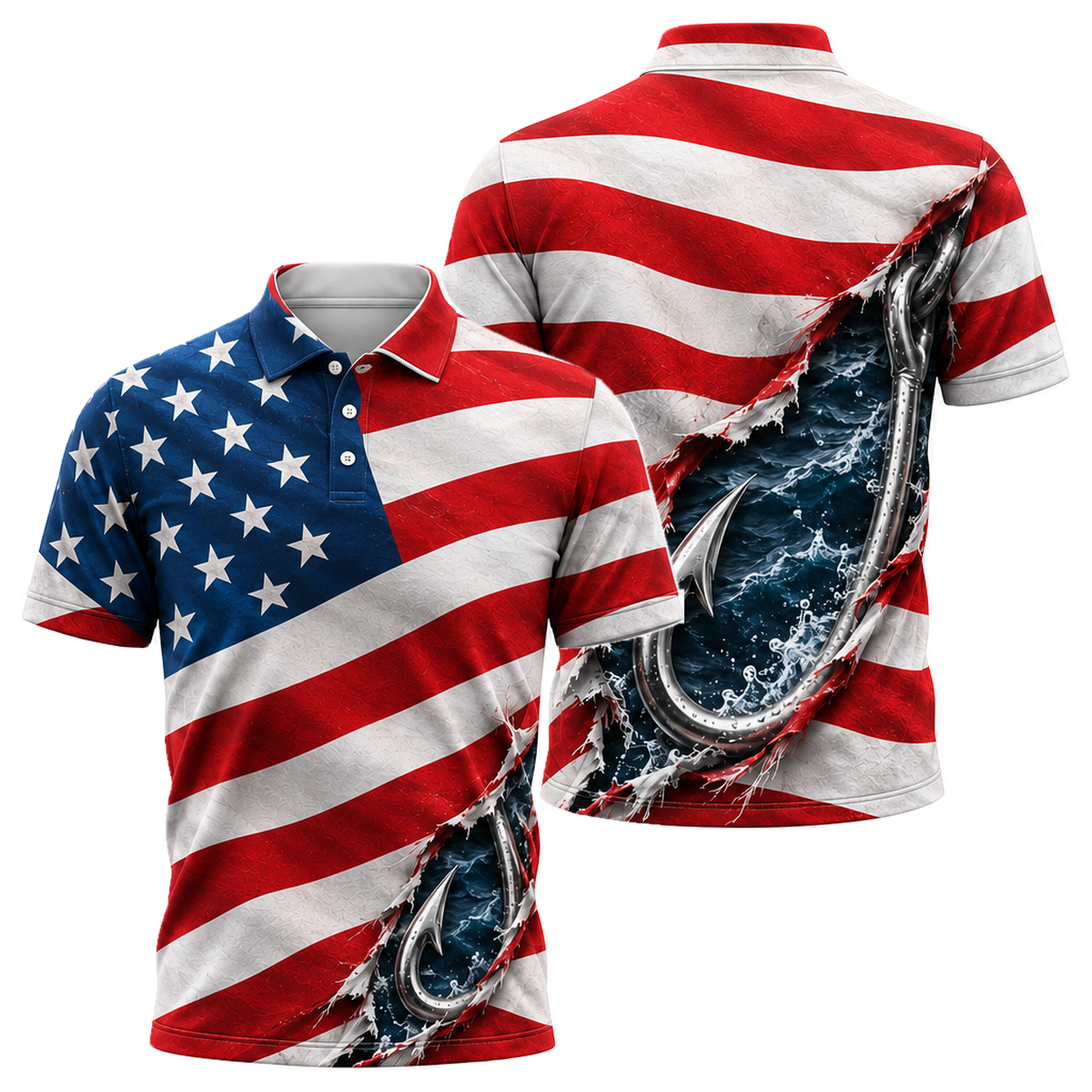 Hooked on Freedom Unisex Polo in Royal & White
