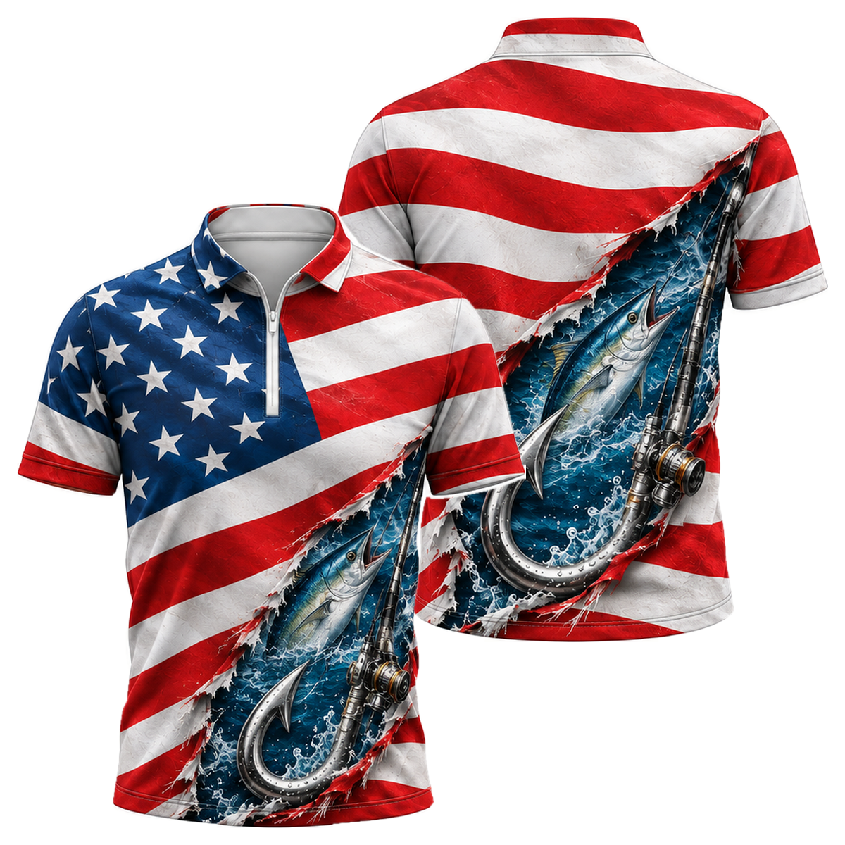 Hooked on Freedom Quarter-Zip Polo in Royal & White