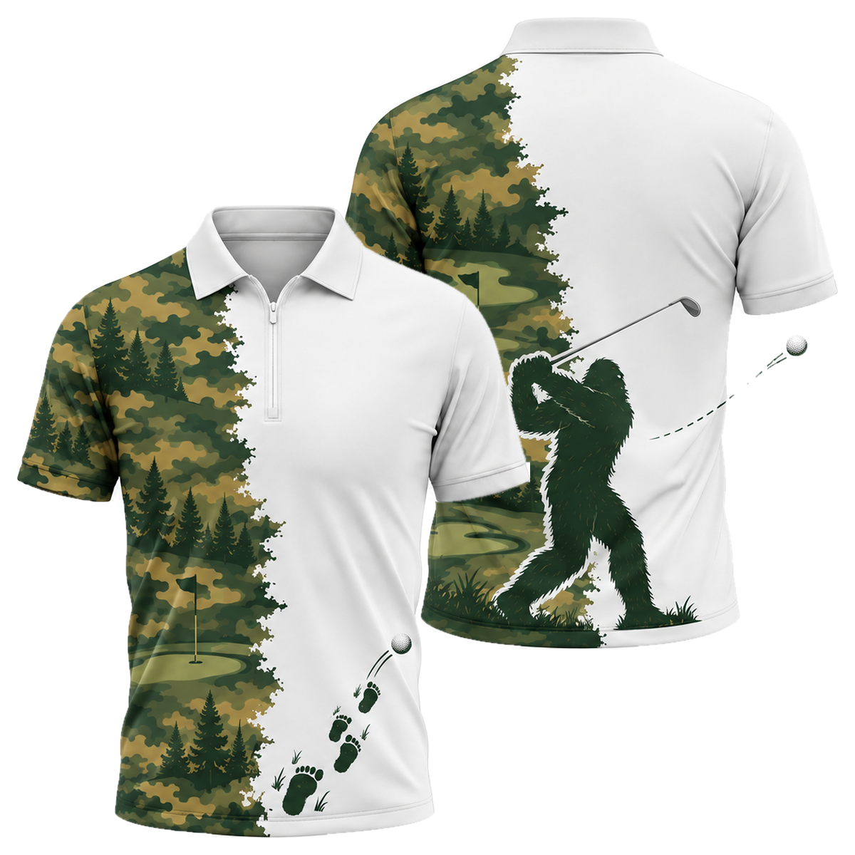 Bigfoot Fairway Quarter-Zip Polo in Green & Gold