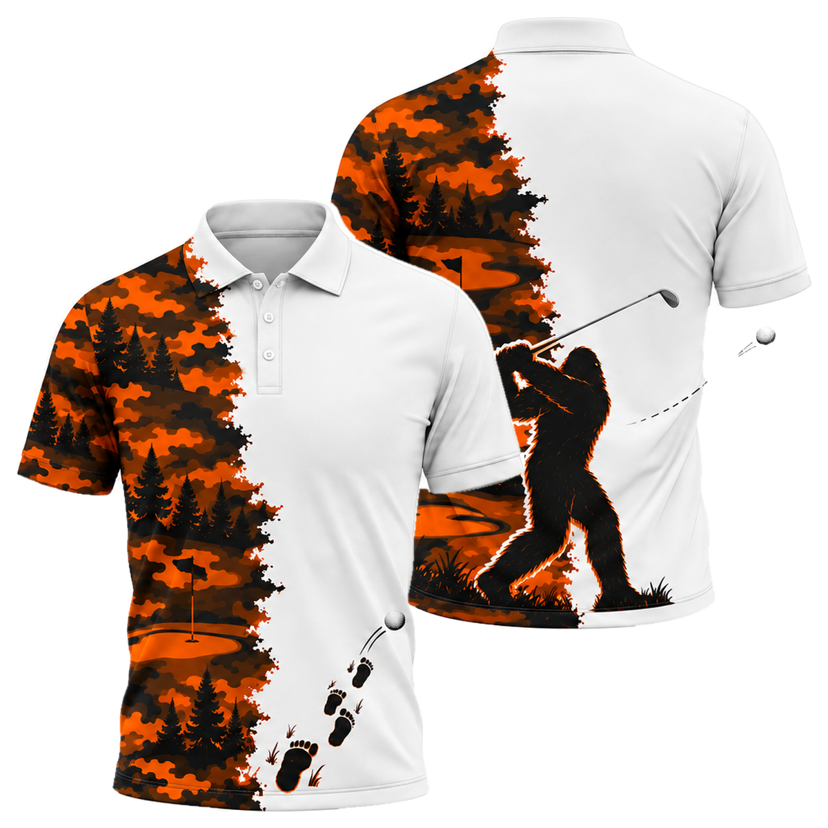 Bigfoot Fairway Unisex Polo in Orange & Black