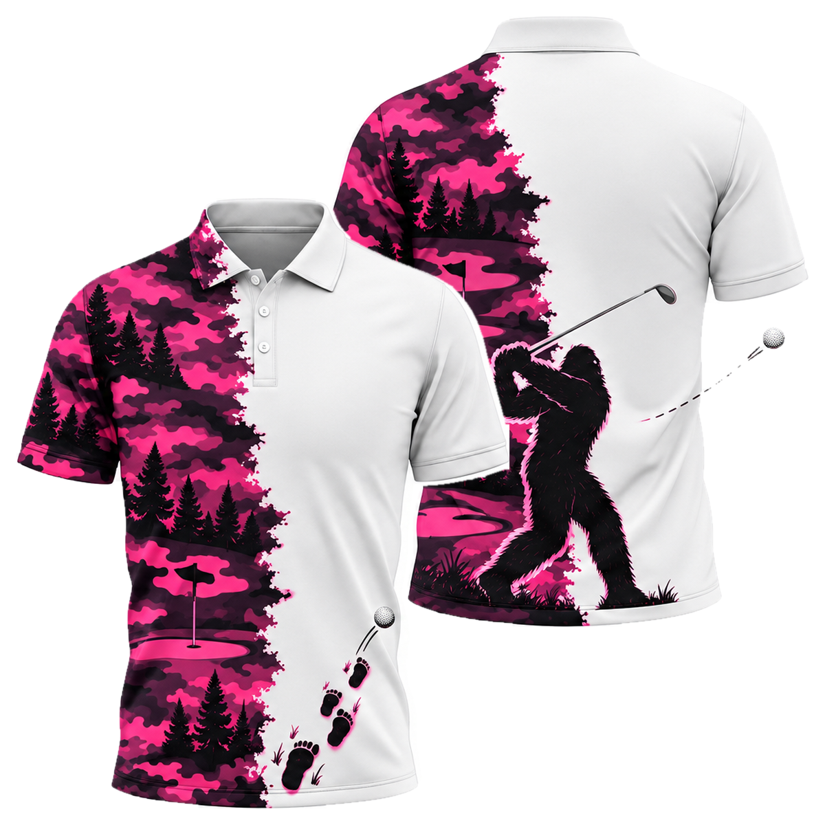 Bigfoot Fairway Unisex Polo in Pink & Black