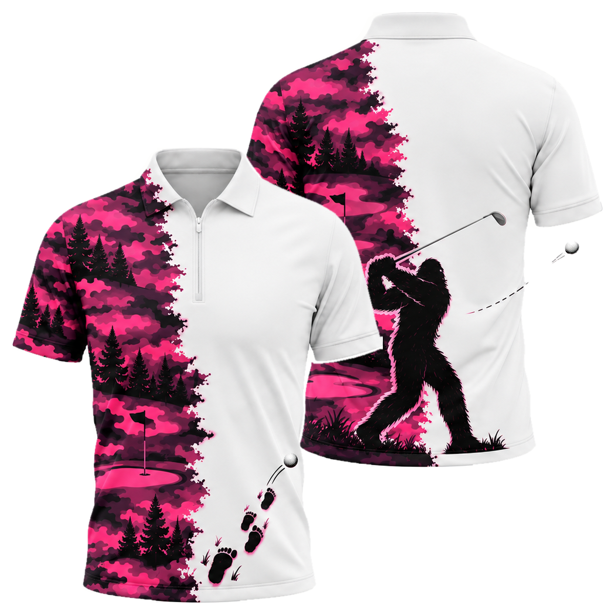 Bigfoot Fairway Quarter-Zip Polo in Pink & Black