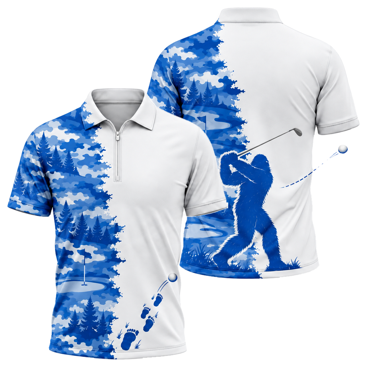 Bigfoot Fairway Quarter-Zip Polo in Royal & White