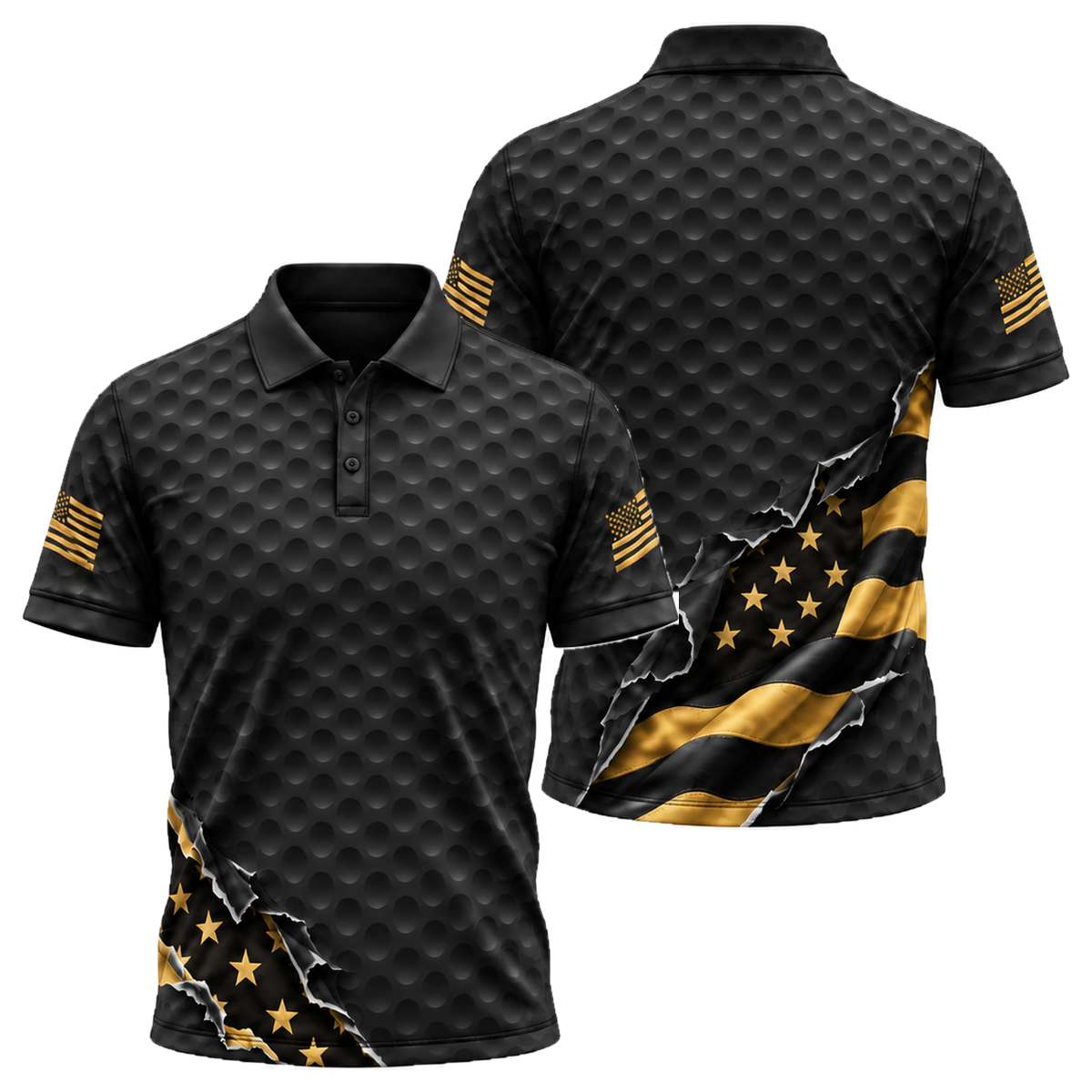 Stars on the Green Unisex Polo in Black & Gold