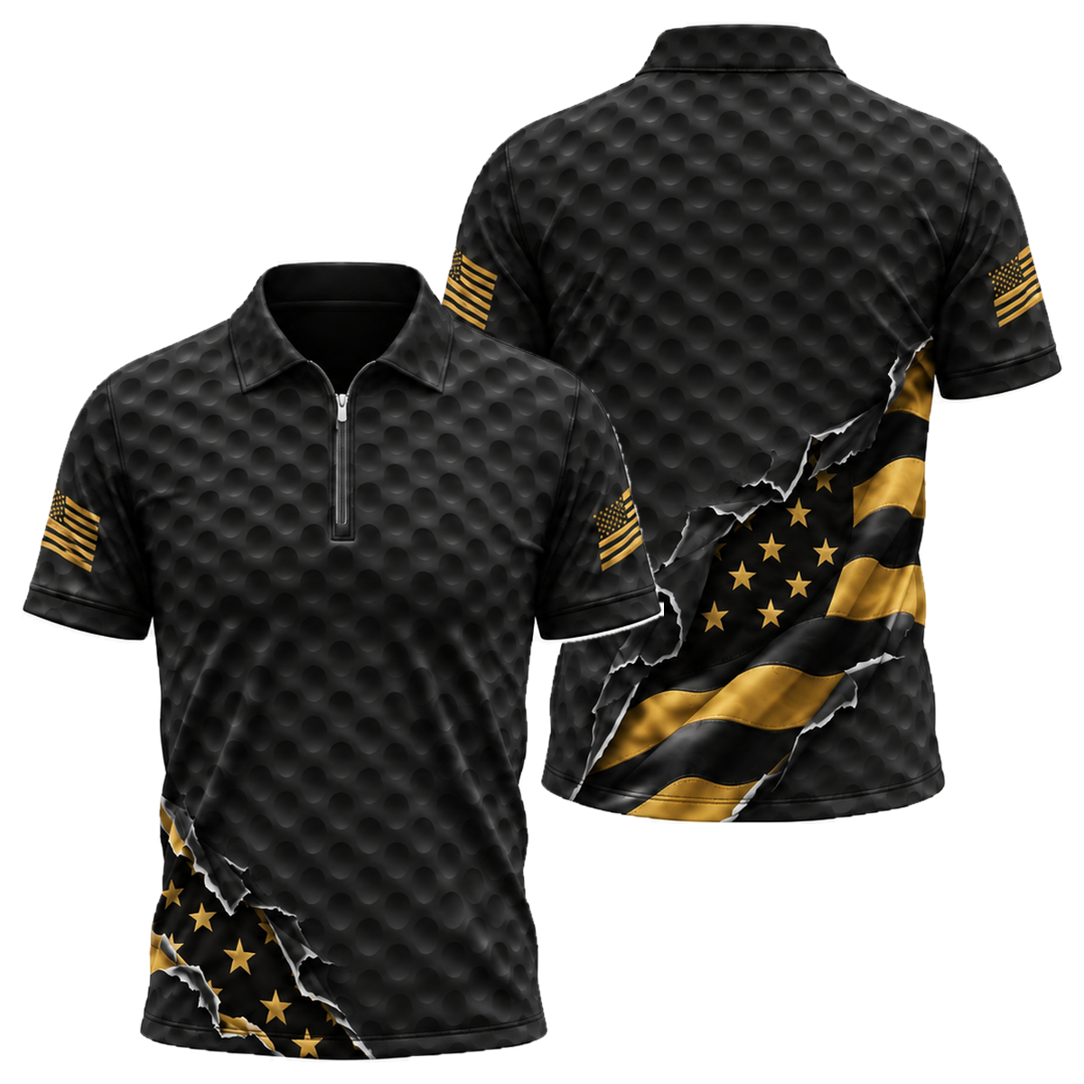 Stars on the Green Quarter-Zip Polo in Black & Gold