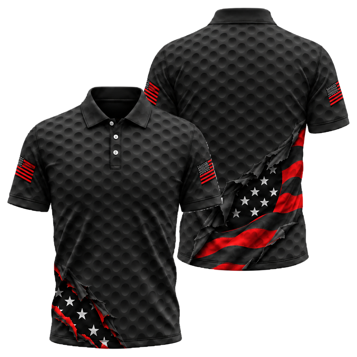 Stars on the Green Unisex Polo in Black & Red