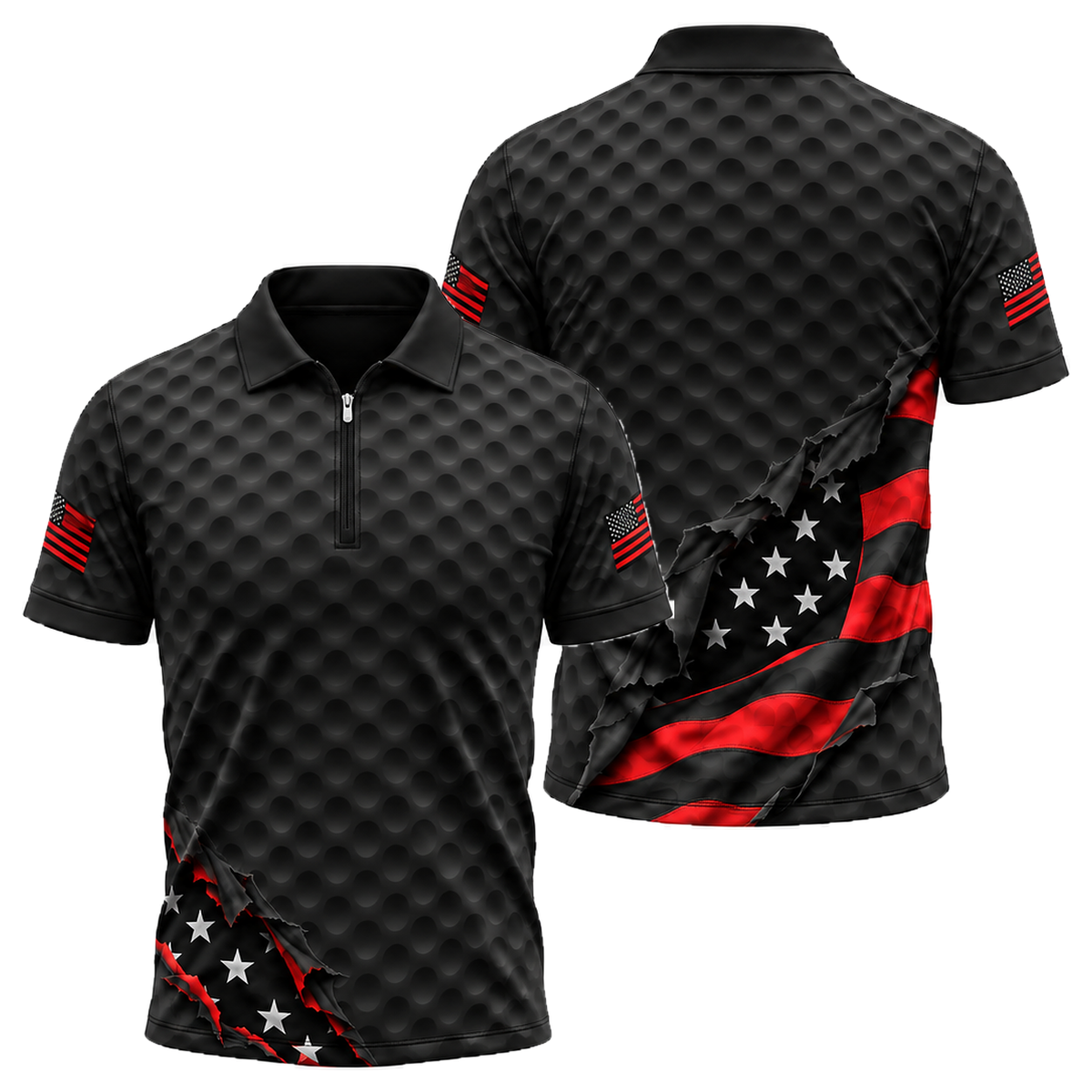 Stars on the Green Quarter-Zip Polo in Black & Red