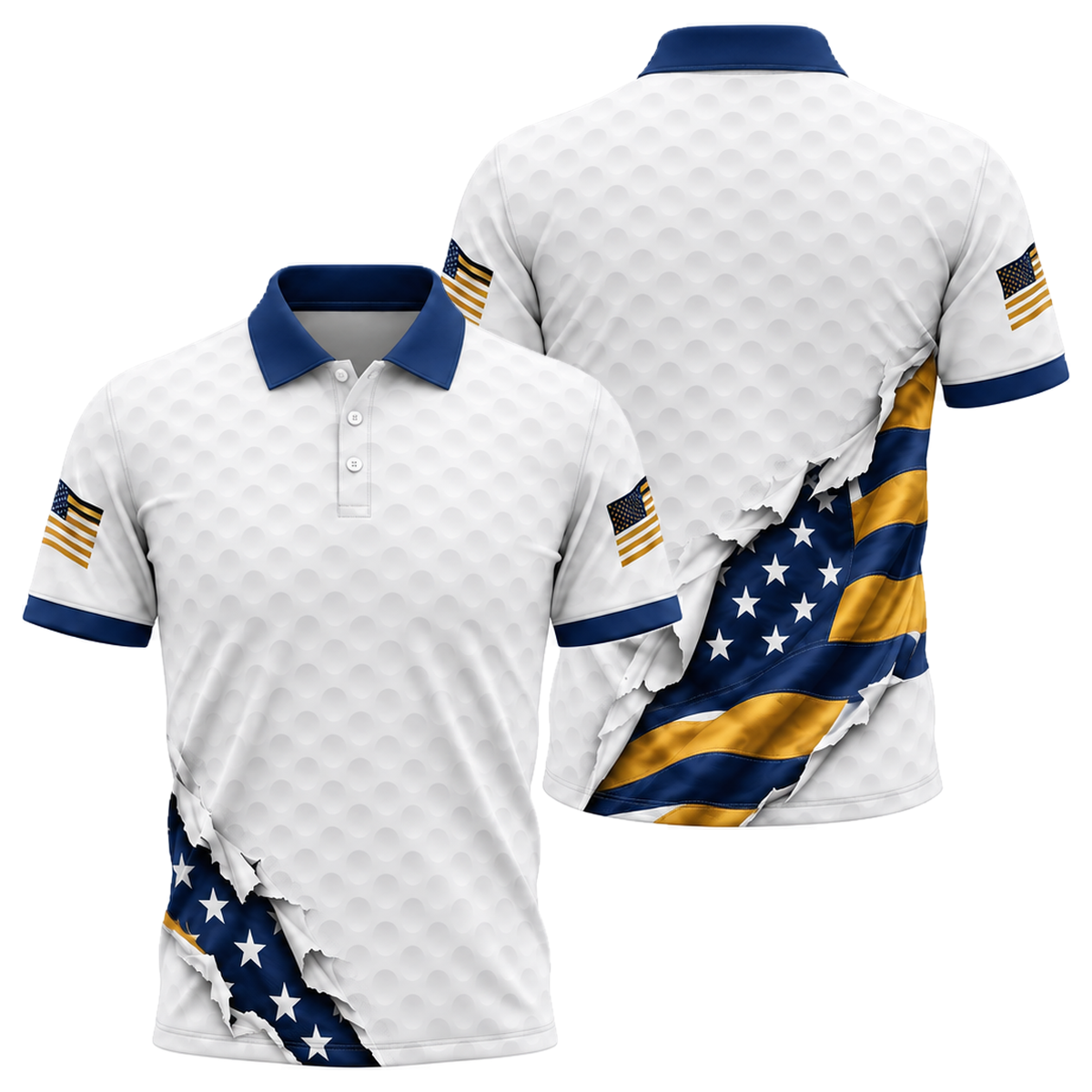 Stars on the Green Unisex Polo in Navy & Gold