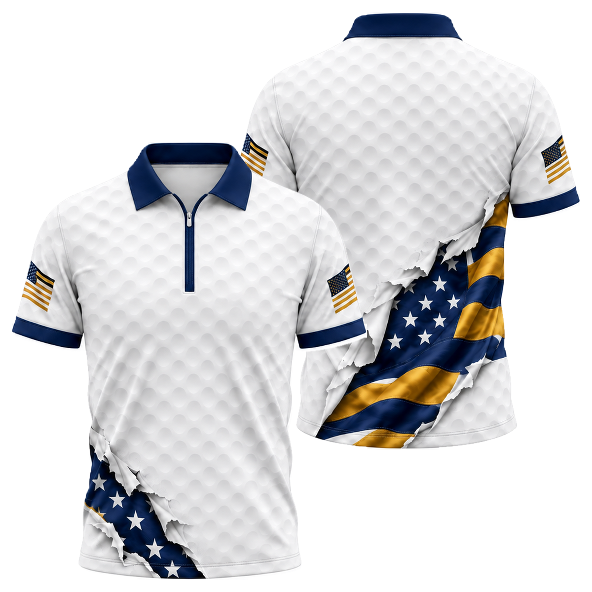 Stars on the Green Quarter-Zip Polo in Navy & Gold